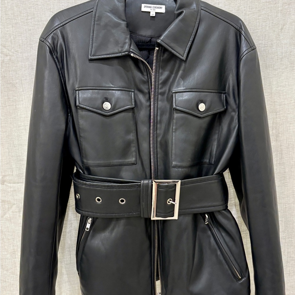 Opening Ceremony Black Leather Belted Jacket Size S